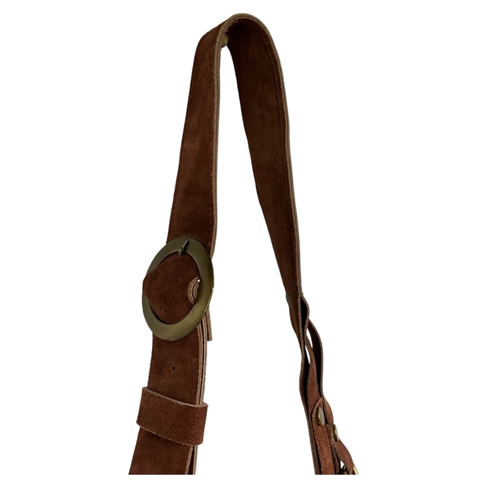 Free People Leather Suede Hobo Bag Brown Slouchy Fringe Western Boho - Picture 11 of 15
